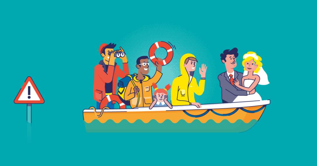 Dessin de personnes dans une barque 