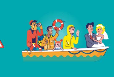 Dessin de personnes dans une barque 